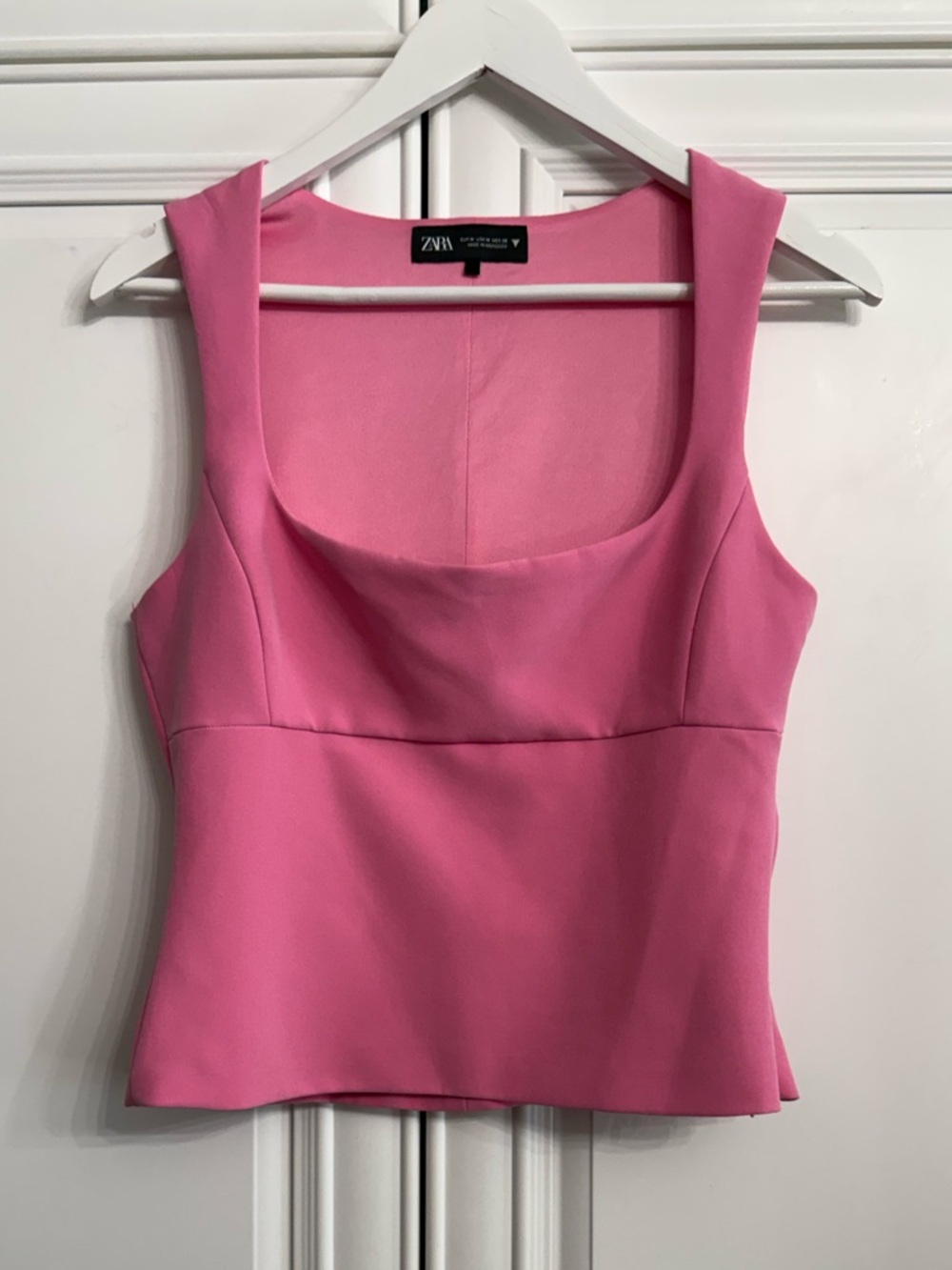 Zara Size Medium Pink Sleeveless Fitted "Going Out" Structured Square Neck Top